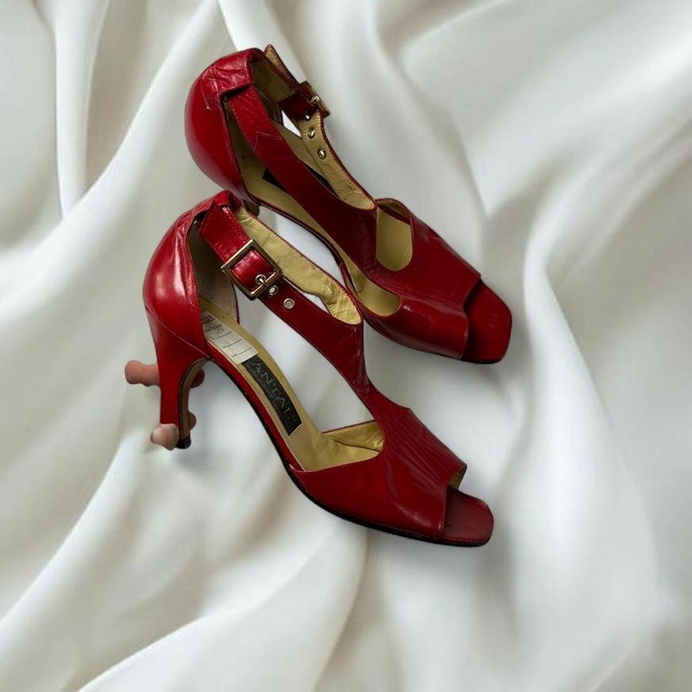 Chantal Paris red leather t-strap heels hand crafted y2k mcbling fairy boho